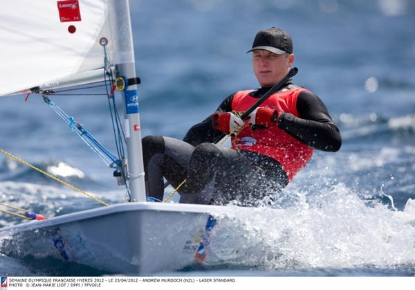 Andrew Murdoch, the NZL Sailing Team's Olympic representative in the Laser is being led by team mate Andy Maloney at the Hyeres World Cup Event 2012.